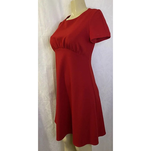 Sandro Ferrone Dress Red A line Flare Round Neck Short Sleeve Knee Lengt… - Picture 3 of 7